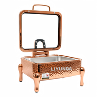 Plat à réchaud Liyunda en acier inoxydable 304 de luxe, or rose, 6L, à fond carré martelé, avec couvercle hydraulique, pour buffet, traiteur et hôtel