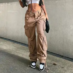 Pantalon cargo personnalisé taille haute salopette en jean pantalon décontracté femmes baggy Vintage Y2k Streetwear pantalon à jambes larges jean droit