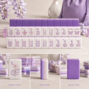 Ensemble de Mahjong en Acrylique Violet Lilas Esthétique Personnalisé, Tuiles de Jeu Haut de Gamme Gravées Motifs Botaniques avec Boîte de Rangement - Product Image 6