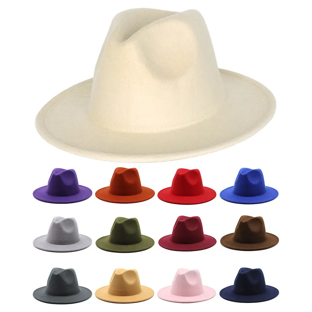 2022 Sombreros Topi Beludru Wol Pria Wanita, Topi Fedora Putih Pinggiran Lebar Merah Muda dan Hijau Mujer
