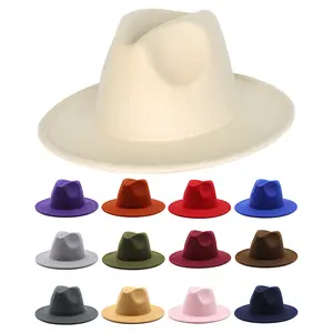 Fedora — Chapeau en feutre de laine rose et vert, pour hommes et femmes, large bord, blanc, 2022