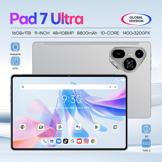Wholesale Pad 7 Ultra WiFi Tablet 11-inch 1440x3200 Screen 16GB RAM 1TB ROM Android 14 8800mAh Type-C Battery 48MP+108MP Camera