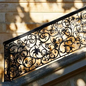Balcon d'<span class=keywords><strong>escalier</strong></span> de conception unique d'usine garde-corps ornemental élégant en <span class=keywords><strong>fer</strong></span> <span class=keywords><strong>forgé</strong></span> personnalisé de motifs floraux - Product Image 1