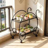 Support à fleurs en métal à 2 niveaux, petit présentoir en forme de chariot, adapté à la décoration de mariage, au balcon, au jardin, aux pots de fleurs
