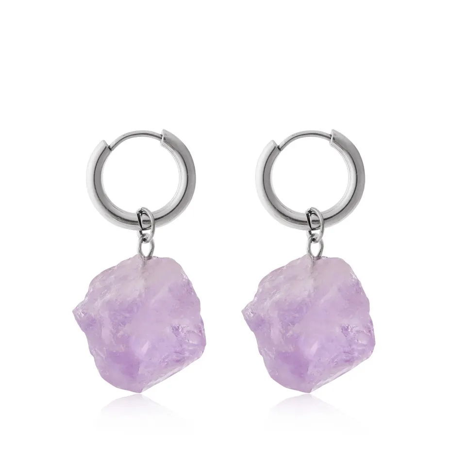 Healing trendy raw crystal jewelry rose quartz pendant natural stone crystal earrings