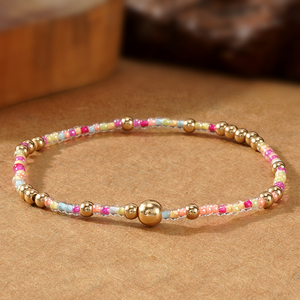 Nouveau Bracelet Bohème Élastique Fait Main en Perles de Verre Colorées, Plaqué Or 18 carats, en Acier Inoxydable, Étanche, pour Anniversaire - Product Image 5