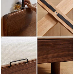 Lit suspendu en bois massif de noyer noir nord-américain Design japonais simple avec grand dossier pour mariage Hôtel Simple Double Taille - Product Image 2