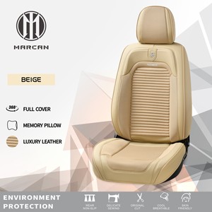 Funda de Asiento de Coche de Cuero Beige de Lujo, Juego de Fundas de Asiento de Coche Universales Personalizadas de 5 Piezas - Product Image 2