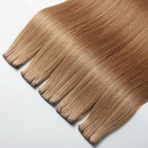 Venta al por mayor Remy hueso recto cutícula alineada extensiones naturales reales color claro atado a mano trama extensiones de cabello humano invisibles - Product Image 2