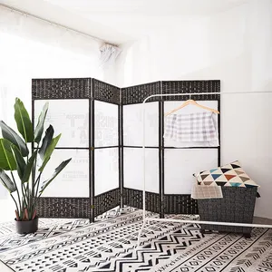 Paper Rope Woven Folding Room Divider Curtain Screen Partition With Painting Design