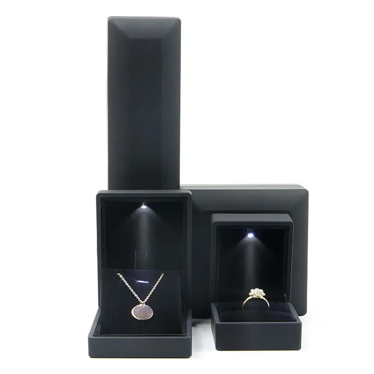 High Appearance Black Lacquer Logo Acceptable Luxury Led Jewellery Package Custom Bracelet Display Boxes With Lights