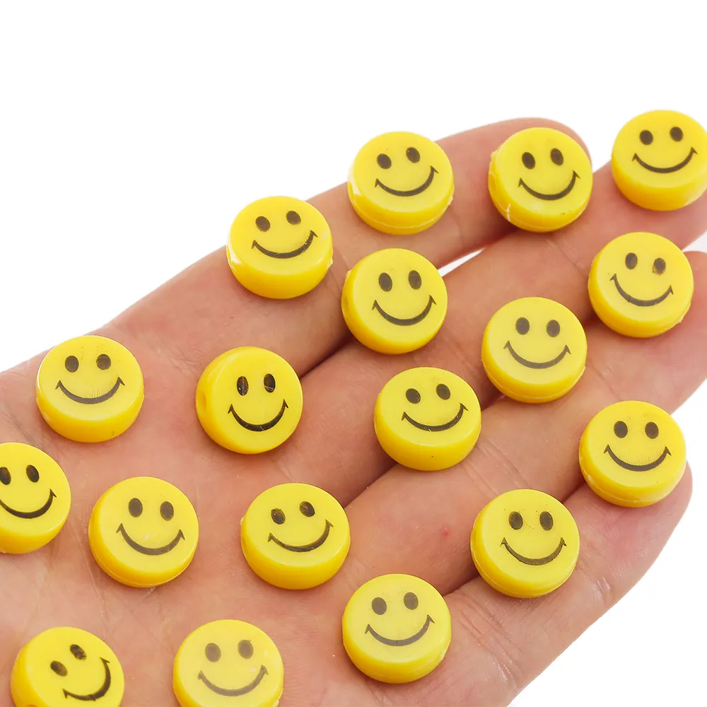 100 pièces/sac 15mm 3D jaune Perles Acryliques Noir Smiley Visage Forme Entretoise Pour BRICOLAGE Collier bracelet Bijoux Accessoires décoratifs