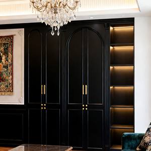 New Luxury Classic Style Freestanding <b>Wardrobe</b> Cabinet Black Panel & Brass Hardware with Arch Glass Door Design - Product Image 3