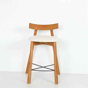 Luxury-Inspired Modern Nordic Fabric &amp; Wooden <strong>High</strong> <strong>Back</strong> Bar <strong>Stool</strong> for Home Bar Hotel Open Kitchen - Product Image 1
