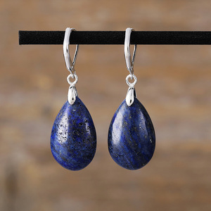Pendientes de Lágrima de Lapislázuli, Plata Tibetana, Pendientes Colgantes de Moda para Mujer, Joyería de Regalo - Product Image 1