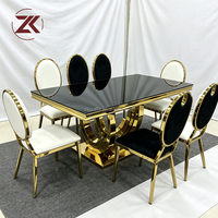 Table à manger rectangulaire en verre doré de luxe, fabrication directe d'usine ZKAI, pour événements de mariage