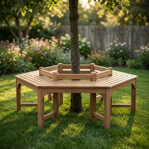 Banco de Patio Hexagonal Moderno y Resistente con Respaldo Bajo y Estructura de Madera de Teca para Uso en Exteriores en Parques y Apartamentos (Personalizable) - Product Image 3