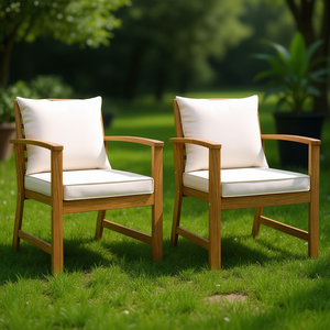 Ensemble de 2 chaises de jardin en teck, mobilier d'extérieur crème, design contemporain, pieds effilés durables - Product Image 2