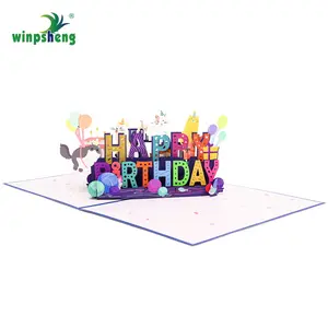 Winpshengファクトリーカスタム3Dポップアップお誕生日おめでとうカードミュージカルライトグリーティングカード紙封筒付き