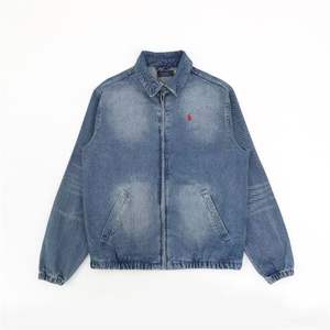 Chaqueta vaquera bordada con cuello alto y cremallera, estilo cárdigan, para hombre y mujer, holgada, informal, versátil, estilo RL. - Product Image 1