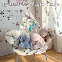 KM Porte-clés lumineux en peluche lapin à longues oreilles, motif dessin animé en relief, 3D, mignon, doux, jouet animal en peluche, pendentif lapin Kawaii, breloque de sac
