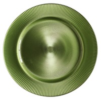 Assiettes de présentation en verre multicolores rouges à rayures verticales de 13 pouces pour la décoration de table de mariage (vente en gros)