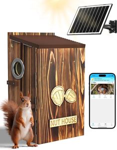 บ้านกระรอกกลางแจ้งพลังงานแสงอาทิตย์ กล้อง 2K ตรวจจับอัตโนมัติ ควบคุมผ่านแอพ WiFi กล่องรังกระรอกอัจฉริยะสำหรับการเฝ้าระวัง - Product Image 1