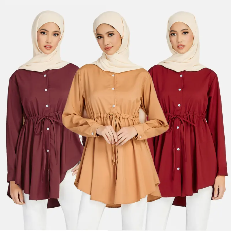 Großhandel 5XL Plus Size Dubai Muslim Frauen Kleid Tunika Tops Langarm Casual Polyester Mode Modest Shirts Muslim Blusen