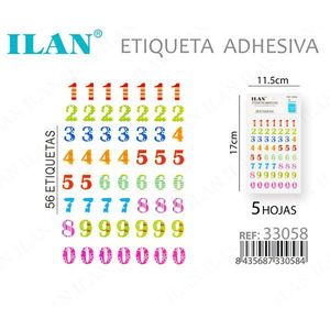 Etiqueta Adhesiva ILAN 11.5x17cm 56 Etiquetas 5 Hojas Números Coloridos Para Etiquetas de Ropa - Product Image 1