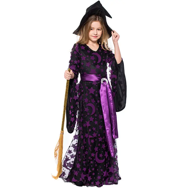 Groothandel Halloween Paars Heks Kids Cosplay Kostuum Voor Meisjes Carnaval Party Kostuums