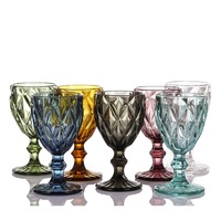 Verre à vin rouge épais de 10 oz, couleur originale, motif diamant en relief, style vintage, marque FJ, durable, vente en gros