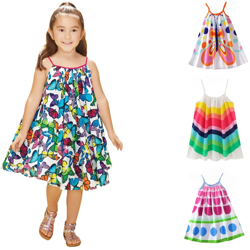 Mädchen ärmelloses Kinder kleid Lose Kinder Freizeit kleid Regenbogen Bequeme Kinder Sommerkleid Netter Druck