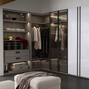 Armoire de chambre YALIG pliable et extensible avec portes vitrées, finition laquée mate, fabriquée en Chine - Product Image 3