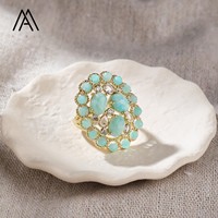 Bague Vintage en Filigrane avec Cristaux Naturels, Plaqué Or 18K, Bague Ouverte en Pierres Précieuses, Bague de Cocktail Tendance pour Femme