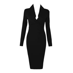 Abiti aderenti a <span class=keywords><strong>maniche</strong></span> <span class=keywords><strong>lunghe</strong></span> con scollo a v <span class=keywords><strong>nero</strong></span> abito fasciante da sera inverno Club - Product Image 4