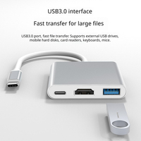 Adaptador USB C 3 en 1 al por mayor con cable, HDMI 4K, USB 3.0 y carga rápida PD de 100W, convertidor multipuerto de aluminio tipo C para laptop