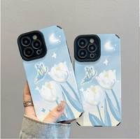 Coque de téléphone portable en cuir artificiel TPU avec impression de fleurs de tulipes et de papillons pour iPhone X Xr 11 12 13 14 15 16 17 18 Pro Max