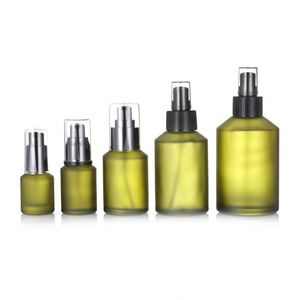 Frosted Green Oblique Shoulder 15ml-120ml Eco-friendly Cosmetic Glass Bottles Custom Logo for Skin Care Serum Lotion Pump - Product Image 4