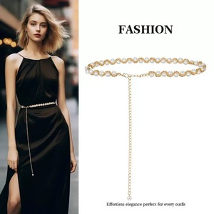 <span class=keywords><strong>Ceinture</strong></span> en alliage perlée pour femme, largeur 1 <span class=keywords><strong>cm</strong></span>, longueur <span class=keywords><strong>105</strong></span> <span class=keywords><strong>cm</strong></span>, style décontracté, fermoir mousqueton - Product Image 1