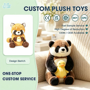 Peluche Panda avec compagnon canard, ours en peluche noir et blanc tenant un canard jaune, adorable peluche pour cadeau d'enfant, OEM personnalisé - Product Image 1