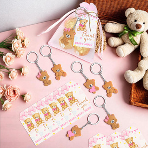 DAMAI Pink Blue <b>Cute</b> <b>Bear</b> Keychains Set With Pink Organza Bags Thank You Tags For Baby Shower Birthday Party Favors - Product Image 4