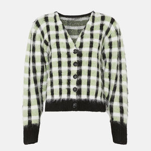 <span class=keywords><strong>Pull</strong></span> à motif à carreaux Vintage <span class=keywords><strong>dessin</strong></span> cardigan femme sans bouton de cravate col blanc porter - Product Image 2