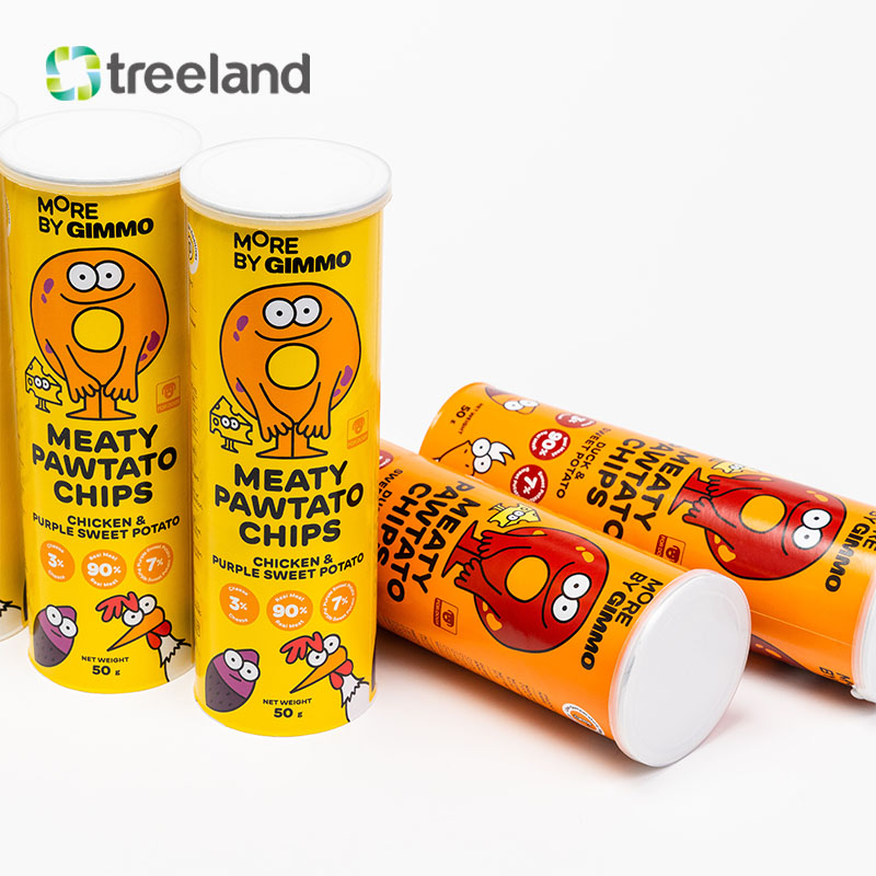 Private Label Recyclable Meat Chips Paper Tube Box With Easy Peel-Off Lid Curled Edges For Food Vanishing Printing Handling