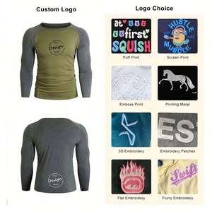 Custom Logo Streetwear Sports Gym High Quality Puff Printing <b>Raglan</b> Color Blocking Long Sleeve Clothes Men <b>T</b>-<b>Shirt</b> for Men - Product Image 3