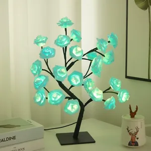 Albero di Rose Artificiali con Luce LED Notturna, Lampada da Tavolo Decorativa per Casa, Camera da Letto, Matrimoni, Feste e Decorazioni Natalizie - Product Image 3