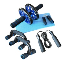 PINJIAN Kit de Entrenamiento para Gimnasio en Casa, Entrenador Muscular, Rueda Abdominal, Juego de Rodillos con Cuerda para Saltar y Agarraderas