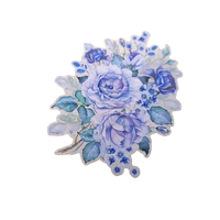 Étiquettes autocollantes personnalisées en PVC/PET imperméables, motif floral décoratif, logo rose bleue vintage sur mesure pour ordinateur portable et réfrigérateur
