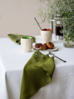 Serviettes de table en lin vert olive carrées à franges, bords bruts, faites à la main, écologiques, 60x60cm, durables et douces