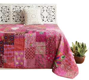 handmade patchwork with handmade kanthawork bedcovers,<b>indian</b> bedcovers cottan patchwork <b>quilt</b> - Product Image 2