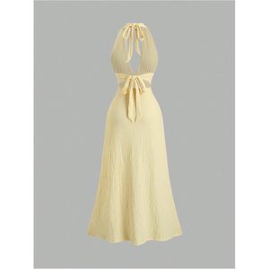 Vestido Maxi Halter de Verano para Mujer, de Gasa, sin Espalda, con Cuello en V Profundo, Silueta Recta, para Vacaciones, Playa o Invitada de Boda - Product Image 3